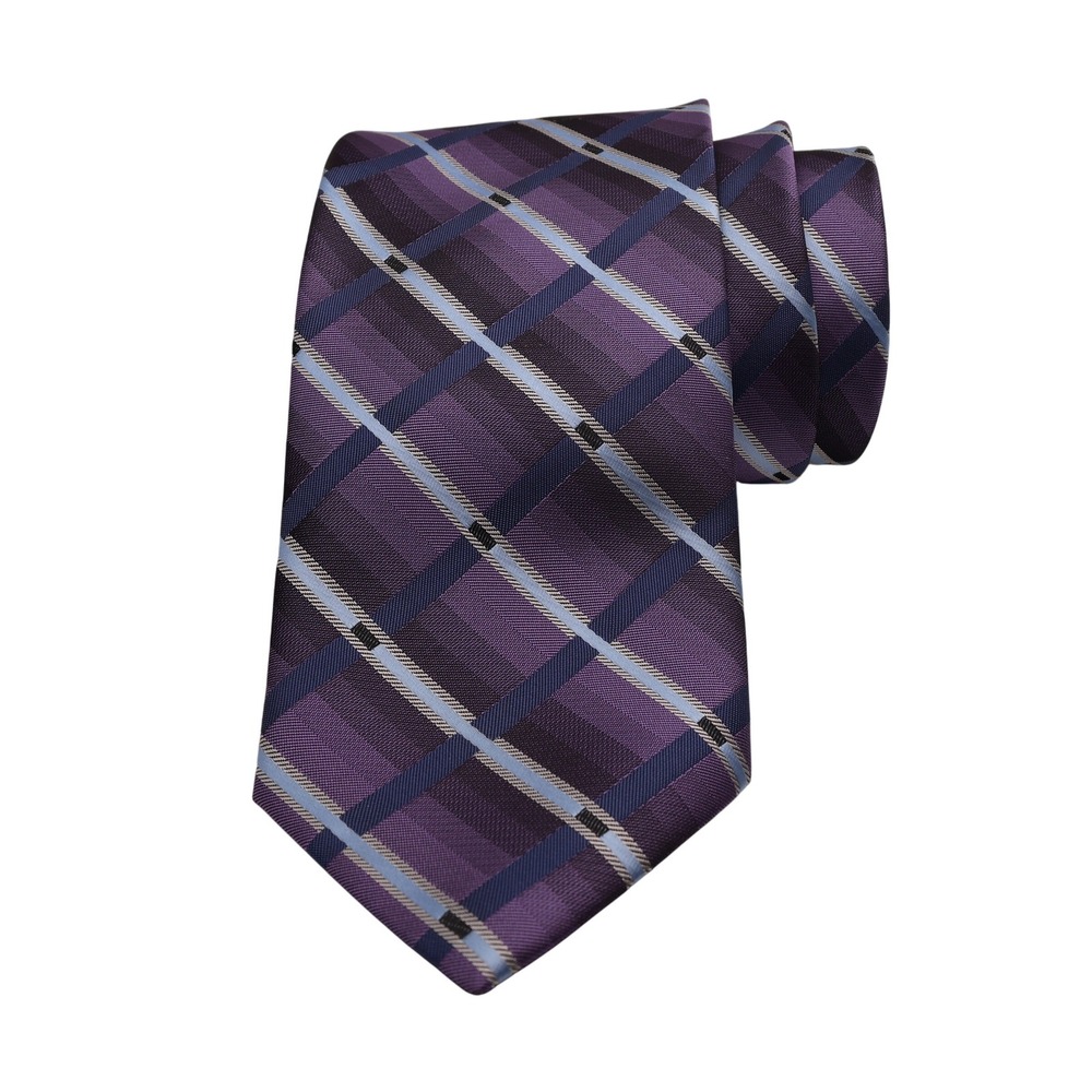 NEW Haggar Purple Plaid Necktie - Wash Shaded Grid Pattern - Business Casual Tie